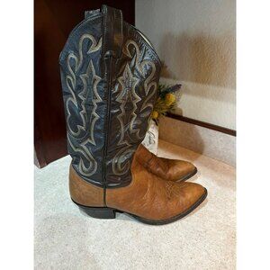 Larry Mahan Western Cowboy Boots 7.5D Mens 8.5 Womens Brown & Black Leather Embr